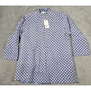 Pomegranate Inc Pintuck Blouse Tunic Womens Medium Blue White Royal Clover NEW